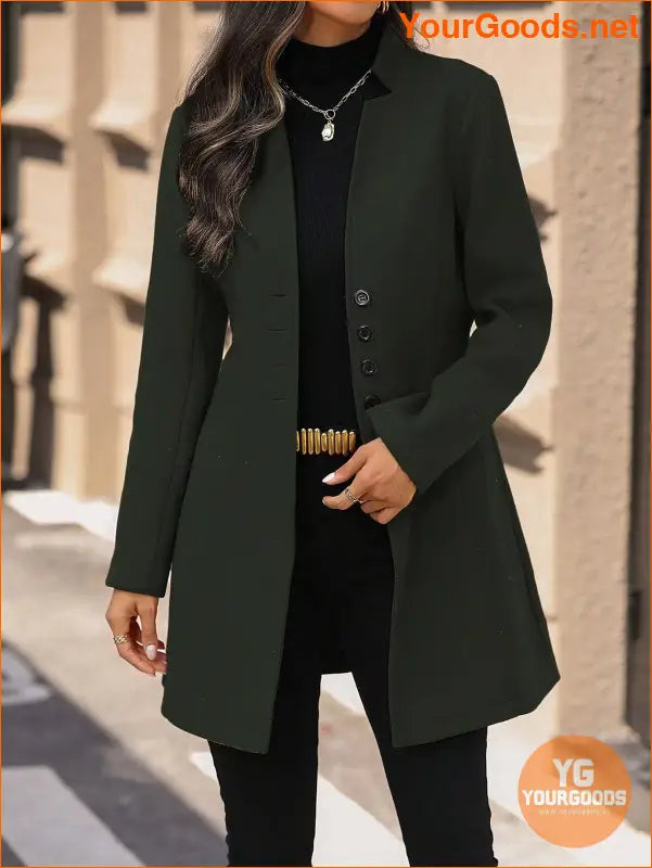 Solid Color Long Sleeve Stand Collar Elegant Woolen Coat - YourGoods Online Shop