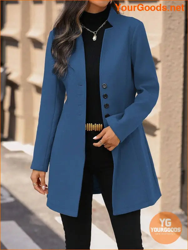 Solid Color Long Sleeve Stand Collar Elegant Woolen Coat - YourGoods Online Shop