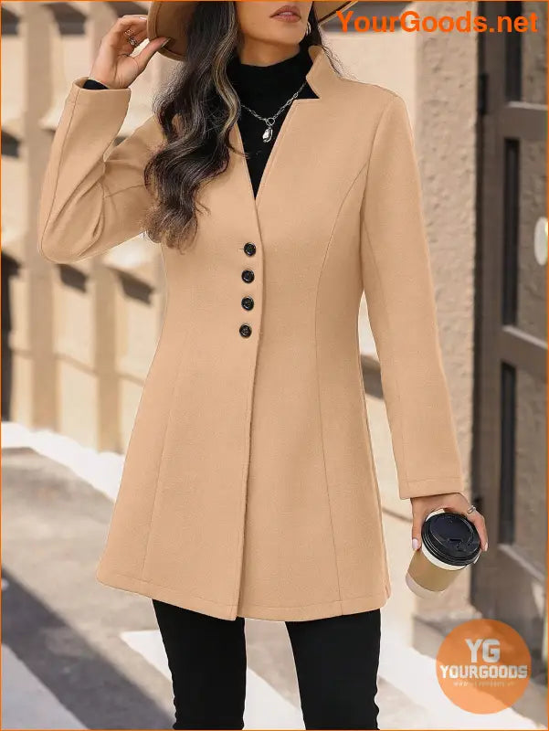 Solid Color Long Sleeve Stand Collar Elegant Woolen Coat - YourGoods Online Shop