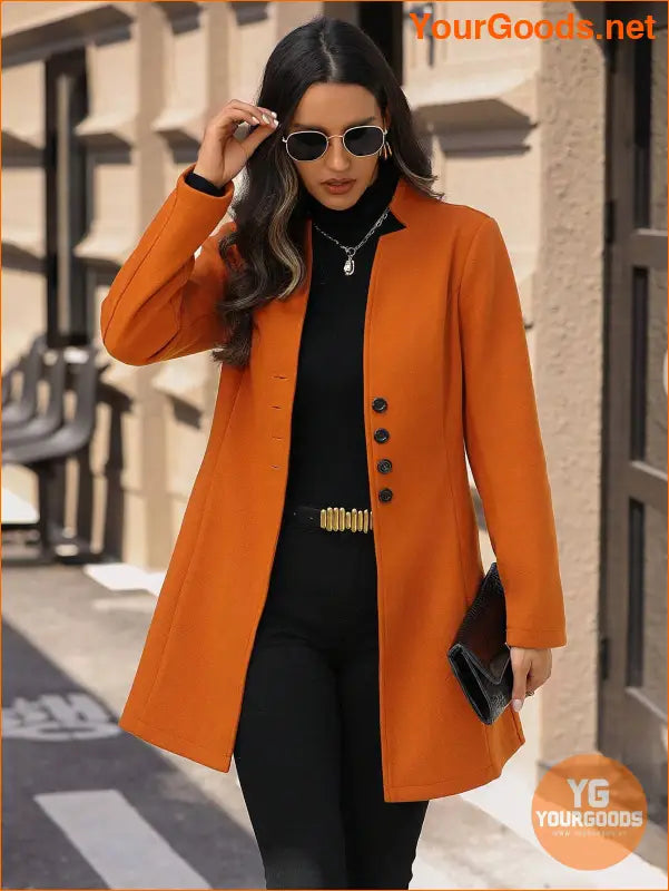 Solid Color Long Sleeve Stand Collar Elegant Woolen Coat - YourGoods Online Shop