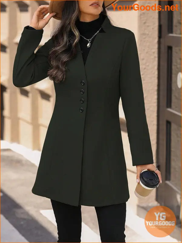 Solid Color Long Sleeve Stand Collar Elegant Woolen Coat - YourGoods Online Shop