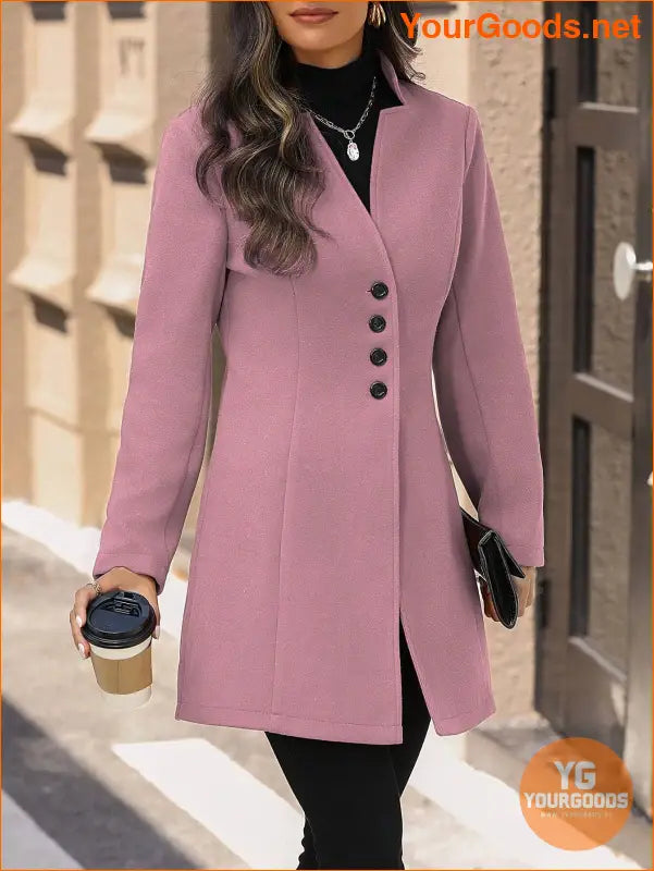 Solid Color Long Sleeve Stand Collar Elegant Woolen Coat - YourGoods Online Shop