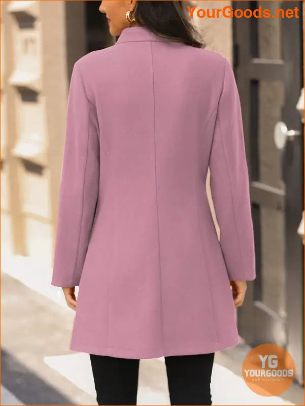 Solid Color Long Sleeve Stand Collar Elegant Woolen Coat - YourGoods Online Shop