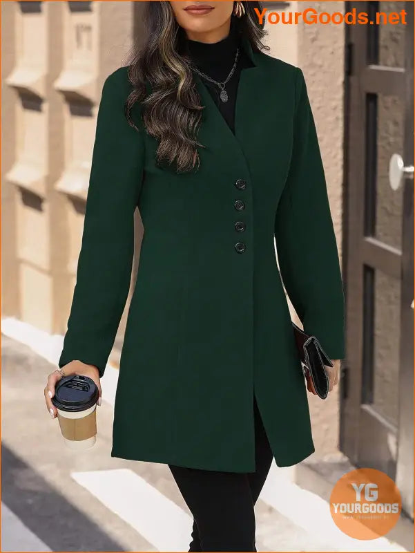 Solid Color Long Sleeve Stand Collar Elegant Woolen Coat - YourGoods Online Shop