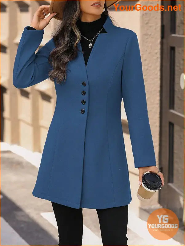 Solid Color Long Sleeve Stand Collar Elegant Woolen Coat - YourGoods Online Shop