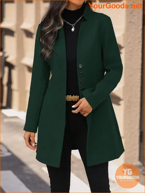 Solid Color Long Sleeve Stand Collar Elegant Woolen Coat - YourGoods Online Shop