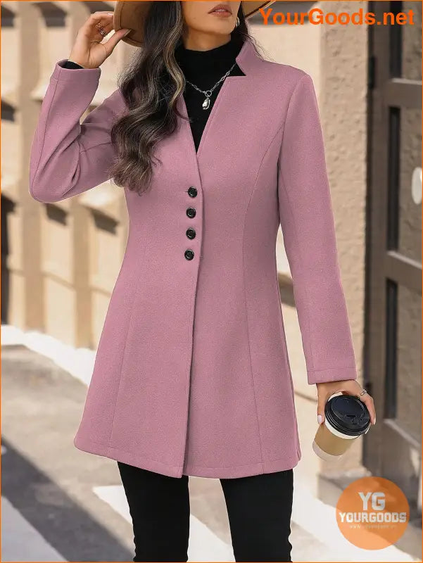 Solid Color Long Sleeve Stand Collar Elegant Woolen Coat - YourGoods Online Shop