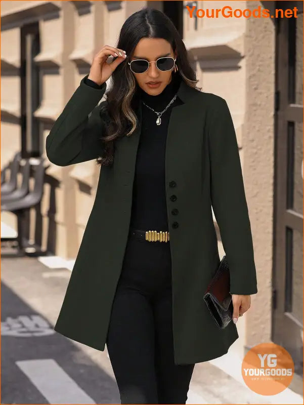 Solid Color Long Sleeve Stand Collar Elegant Woolen Coat - YourGoods Online Shop