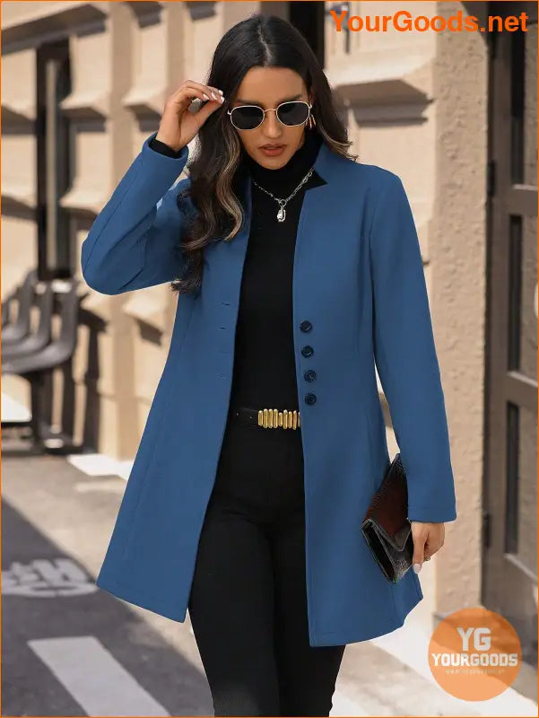 Solid Color Long Sleeve Stand Collar Elegant Woolen Coat - YourGoods Online Shop