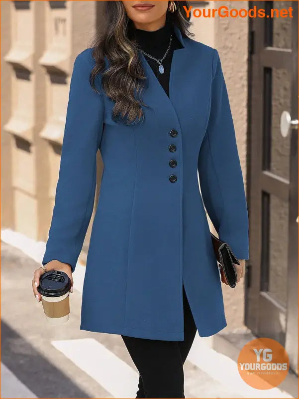 Solid Color Long Sleeve Stand Collar Elegant Woolen Coat - YourGoods Online Shop