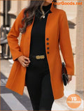 Solid Color Long Sleeve Stand Collar Elegant Woolen Coat - YourGoods Online Shop