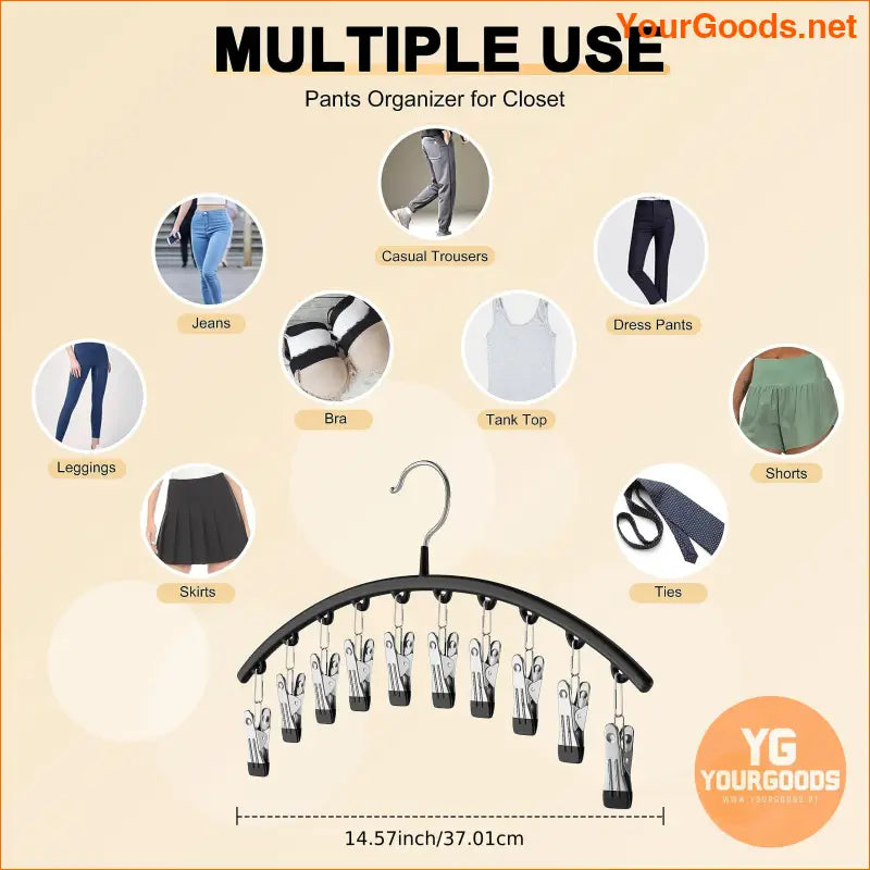 Space Saving Metal Legging Hanger with 10 Clips Black - YourGoods Online Shop