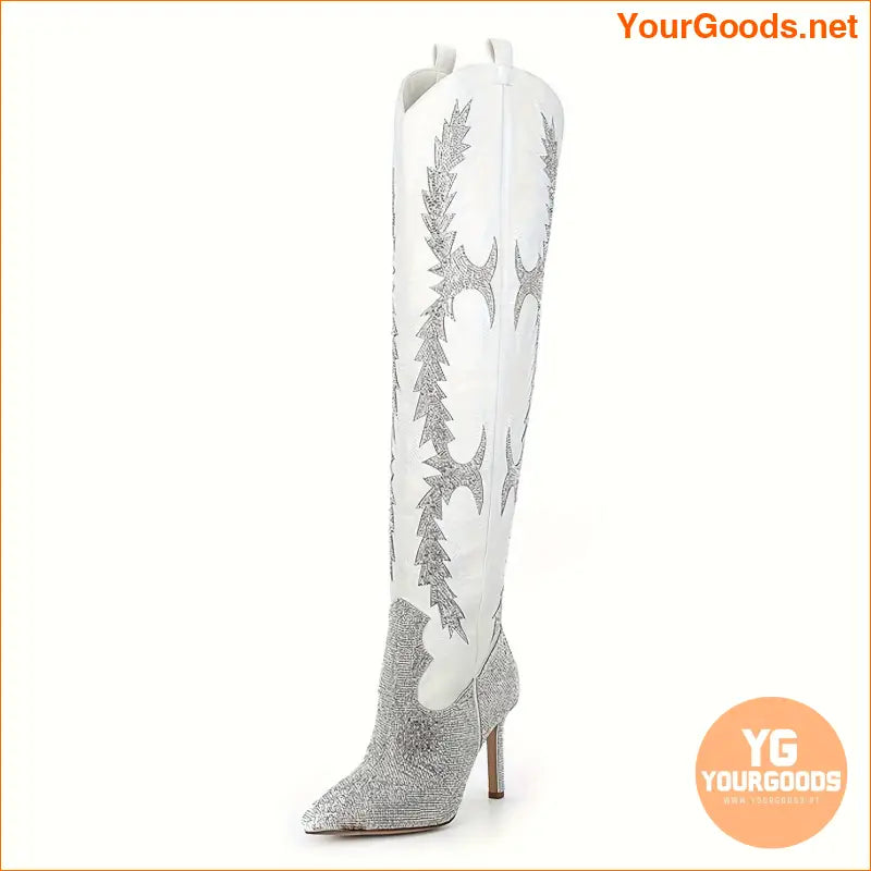 Sparkly Rhinestone Stiletto ThighHigh Boots with Side Zipper - YourGoods Online Shop