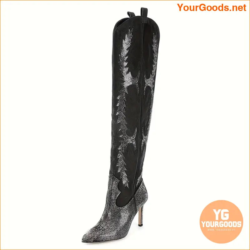 Sparkly Rhinestone Stiletto ThighHigh Boots with Side Zipper - YourGoods Online Shop