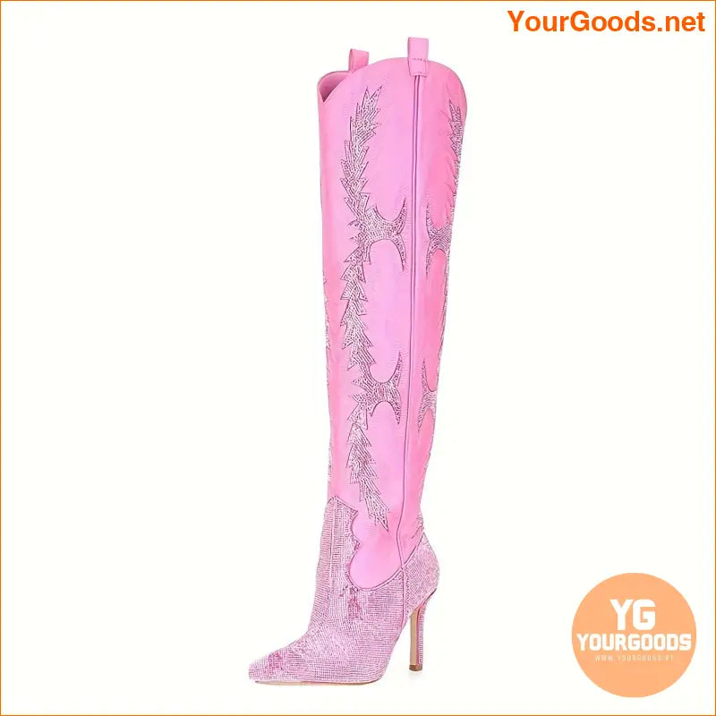 Sparkly Rhinestone Stiletto ThighHigh Boots with Side Zipper - YourGoods Online Shop