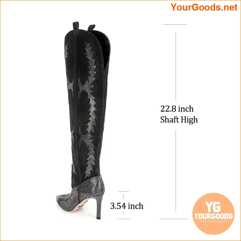 Sparkly Rhinestone Stiletto ThighHigh Boots with Side Zipper - YourGoods Online Shop