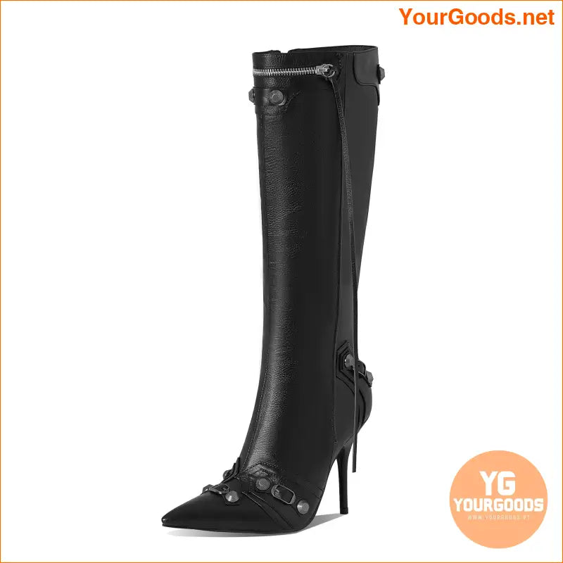 Stiletto Knee High Boots with Rivets Tassels - YourGoods Online Shop