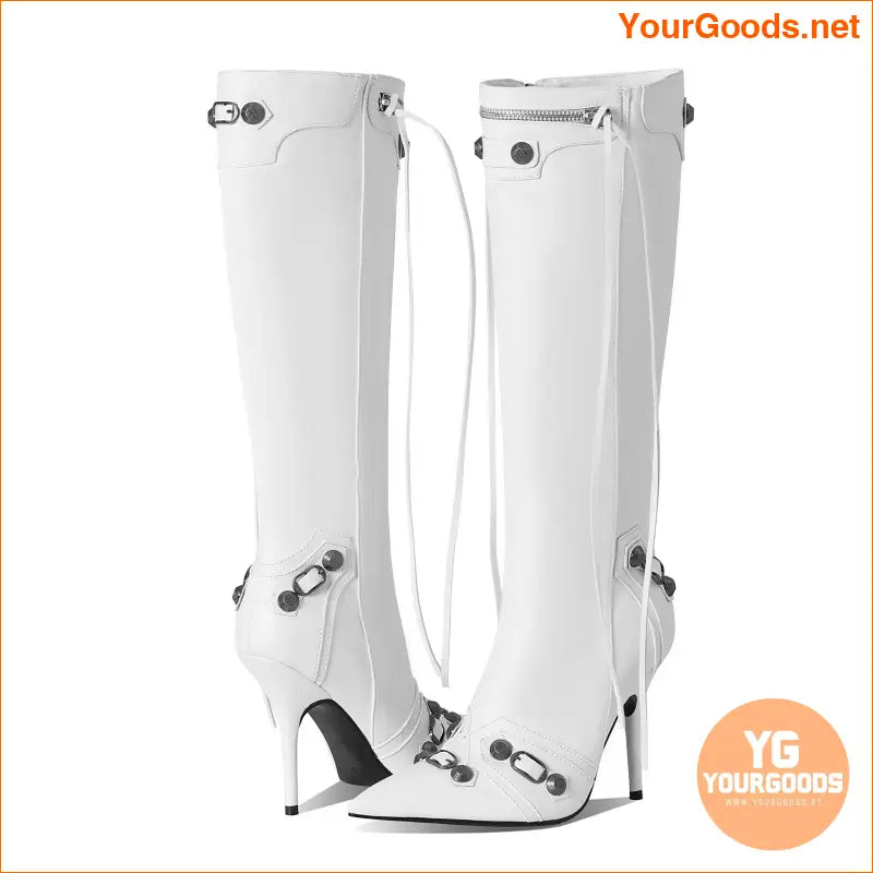 Stiletto Knee High Boots with Rivets Tassels - YourGoods Online Shop