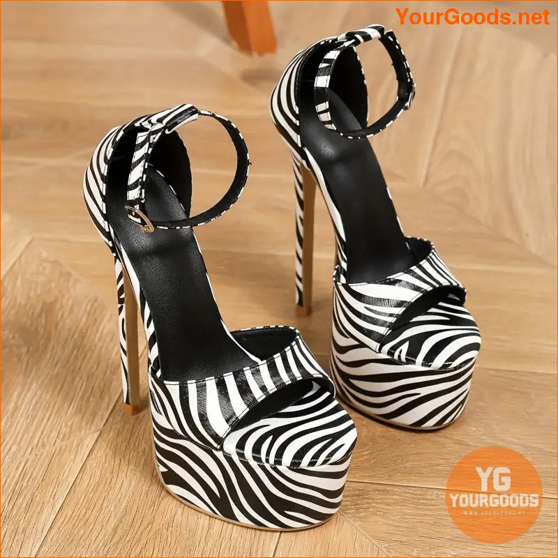 Strappy Zebra Print Platform Sandals Ultra High Heel - YourGoods Online Shop