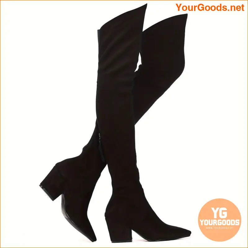 Stretch Suede OvertheKnee Chunky Heel Boots - YourGoods Online Shop