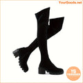 Stretch Suede OvertheKnee Chunky Heel Boots - YourGoods Online Shop