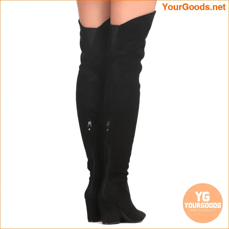 Stretch Suede OvertheKnee Chunky Heel Boots - YourGoods Online Shop