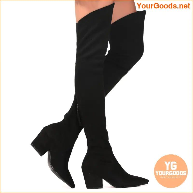 Stretch Suede OvertheKnee Chunky Heel Boots - YourGoods Online Shop