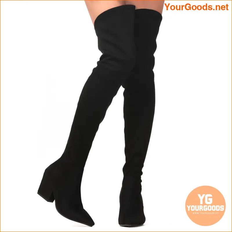 Stretch Suede OvertheKnee Chunky Heel Boots - YourGoods Online Shop