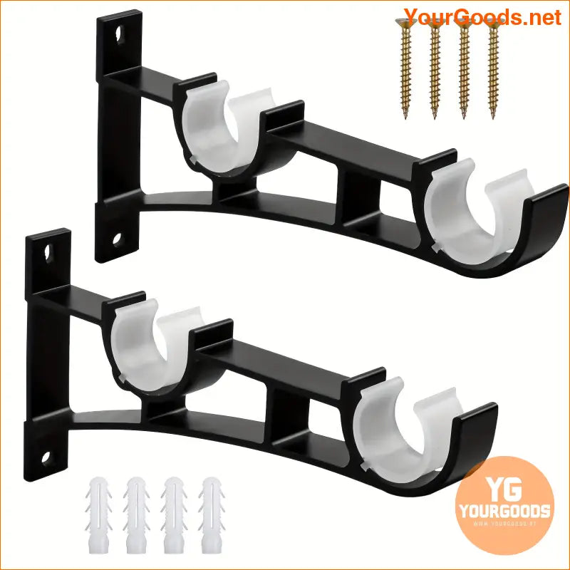 Sturdy Double Black Metal Curtain Rod Brackets 2 Sets - YourGoods Online Shop