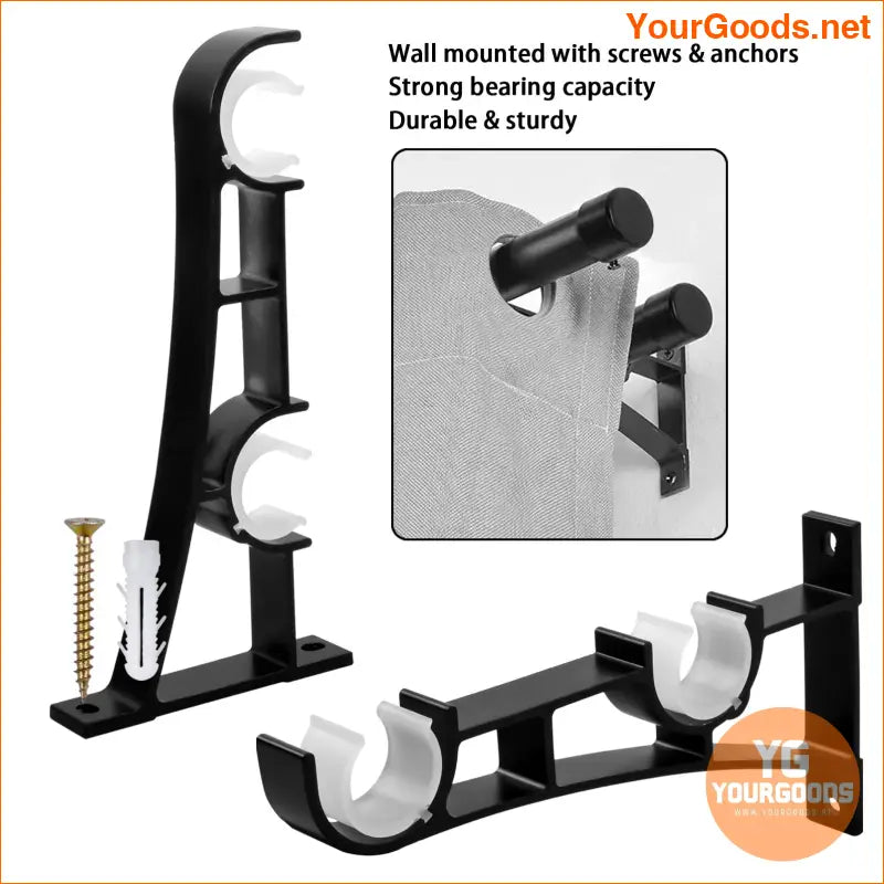 Sturdy Double Black Metal Curtain Rod Brackets 2 Sets - YourGoods Online Shop