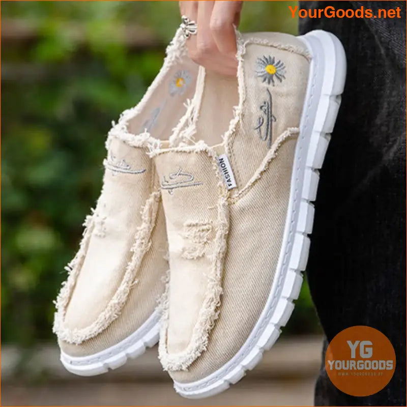 Stylish Daisy Embroidered Denim Loafers Comfy Trendy Durable - YourGoods Online Shop