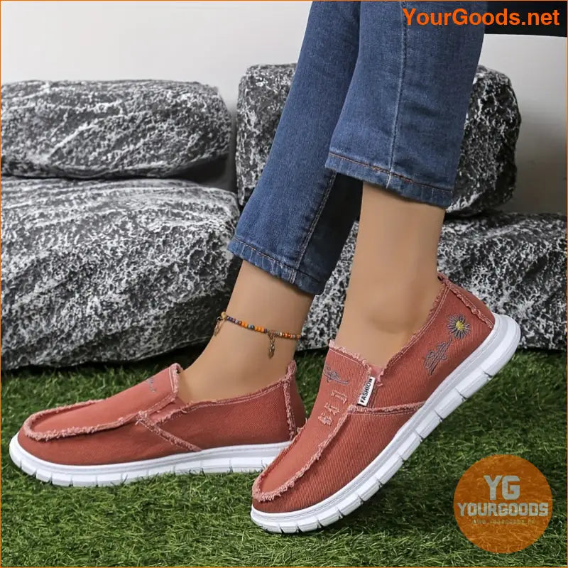 Stylish Daisy Embroidered Denim Loafers Comfy Trendy Durable - YourGoods Online Shop