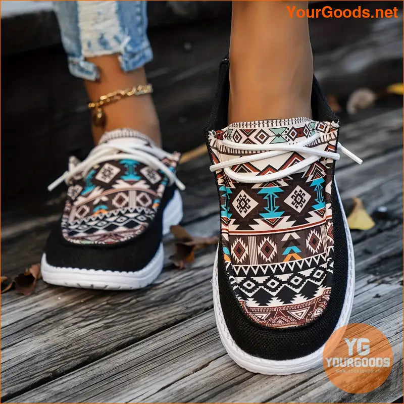 Stylish Geometric Canvas Sneakers Lightweight LaceUp Comfort - YourGoods Online Shop