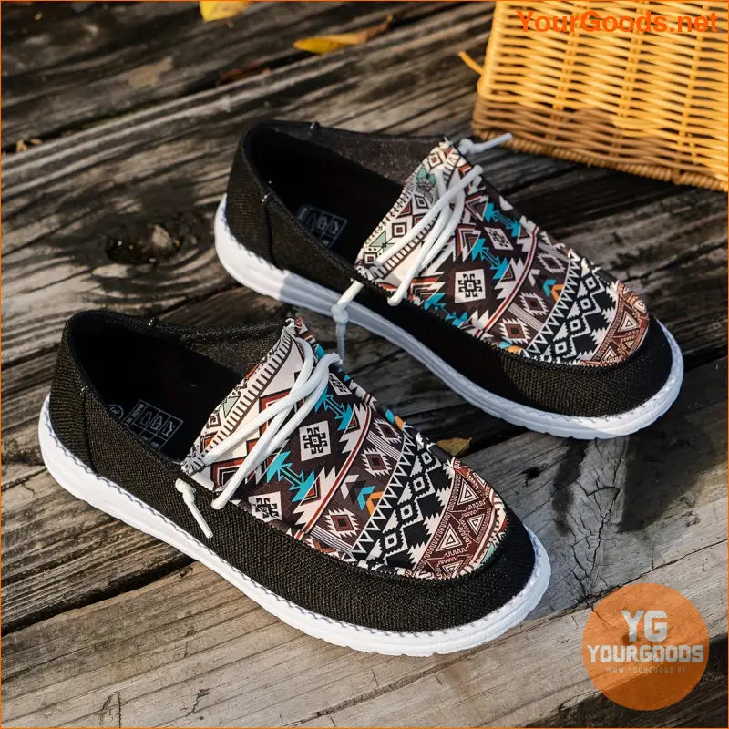 Stylish Geometric Canvas Sneakers Lightweight LaceUp Comfort - YourGoods Online Shop