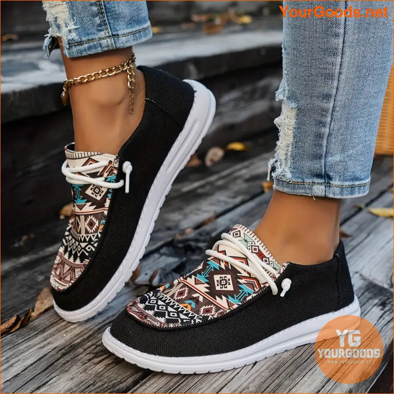 Stylish Geometric Canvas Sneakers Lightweight LaceUp Comfort - YourGoods Online Shop