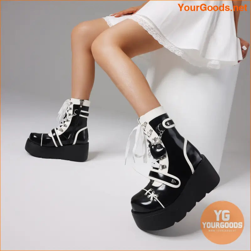 Stylish Goth Punk MidCalf Wedge Heel Boots - YourGoods Online Shop