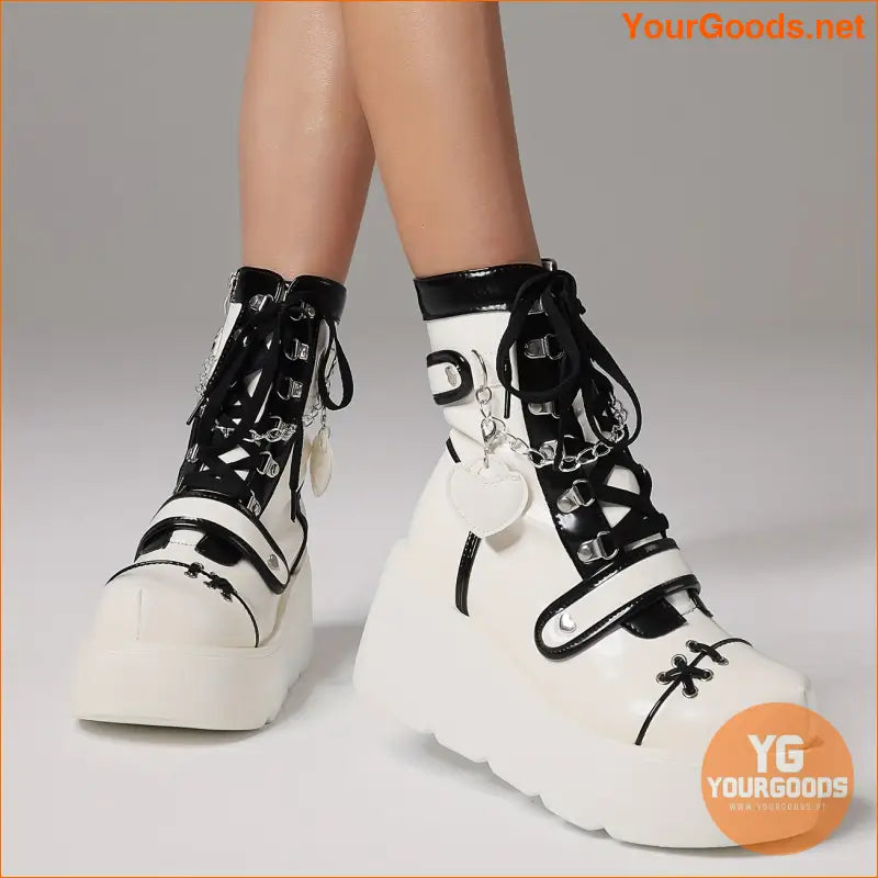 Stylish Goth Punk MidCalf Wedge Heel Boots - YourGoods Online Shop