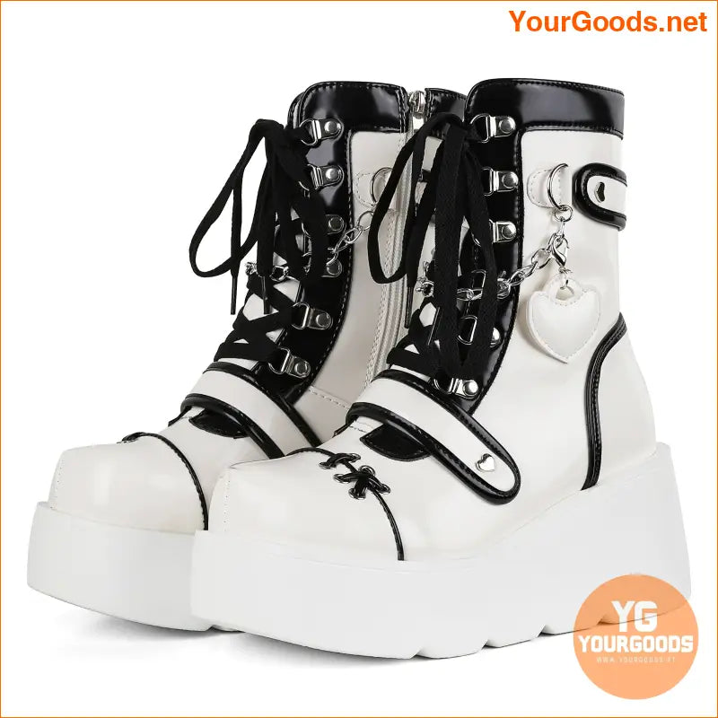 Stylish Goth Punk MidCalf Wedge Heel Boots - YourGoods Online Shop