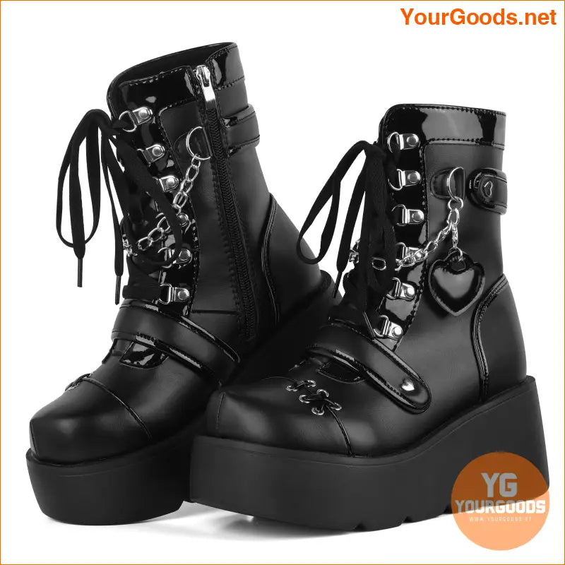 Stylish Goth Punk MidCalf Wedge Heel Boots - YourGoods Online Shop