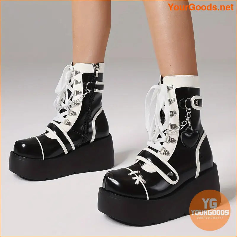 Stylish Goth Punk MidCalf Wedge Heel Boots - YourGoods Online Shop