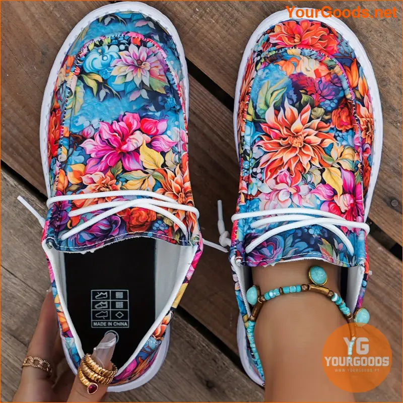 Stylish Lightweight Floral Canvas Sneakers Breathable Comfortable Easy SlipOn - YourGoods Online Shop