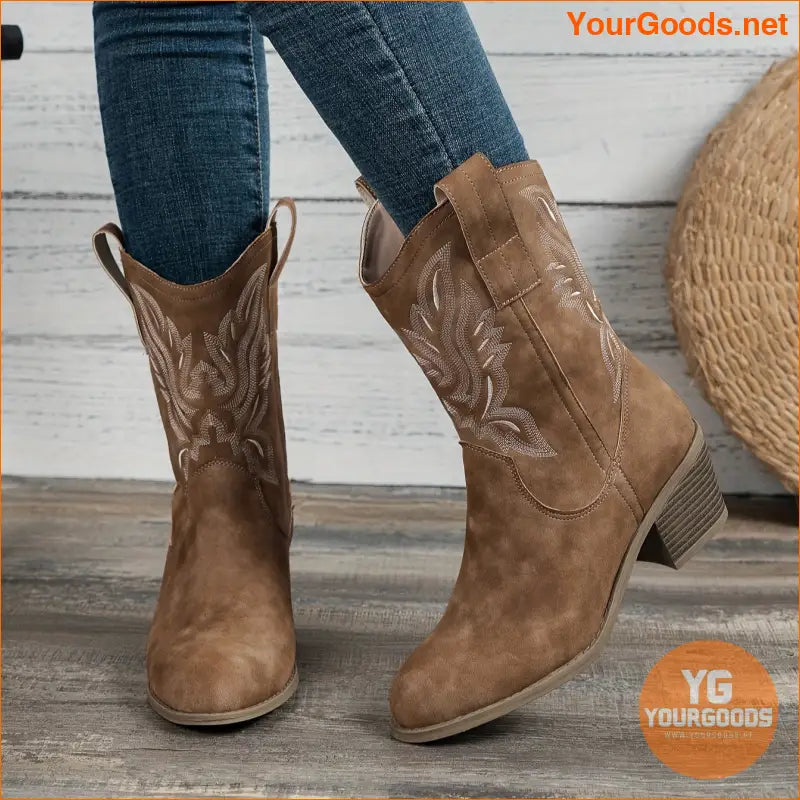 Stylish Retro Mid Calf Chunky Heel Boots Versatile Comfortable - YourGoods Online Shop