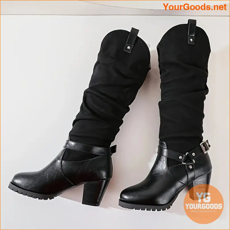 Stylish Womens Chunky Heel Buckle Strap Boots - YourGoods Online Shop