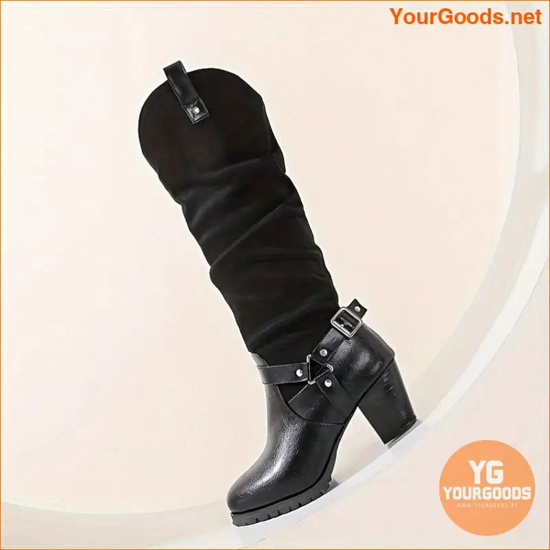 Stylish Womens Chunky Heel Buckle Strap Boots - YourGoods Online Shop