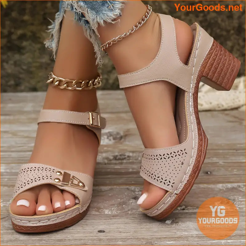 Stylish Womens Chunky Heel CutOut Sandals - YourGoods Online Shop