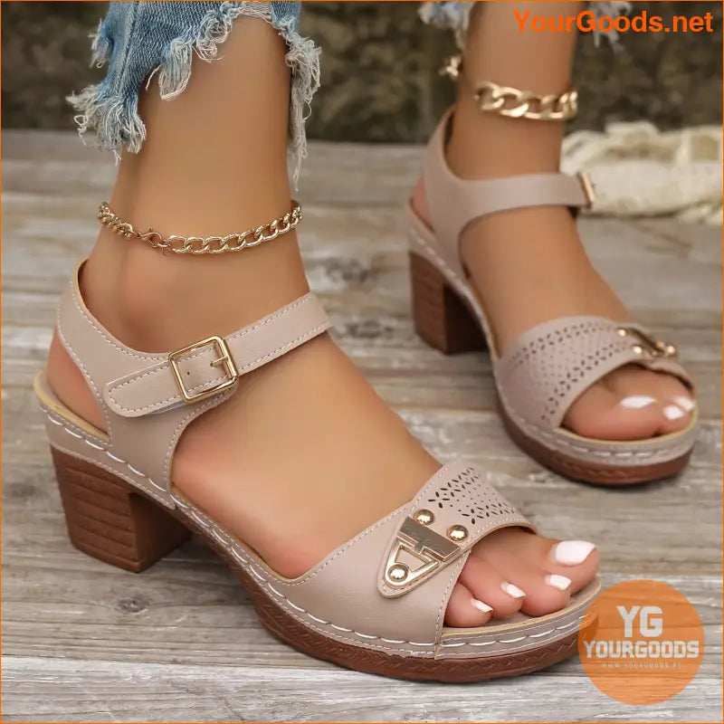 Stylish Womens Chunky Heel CutOut Sandals - YourGoods Online Shop