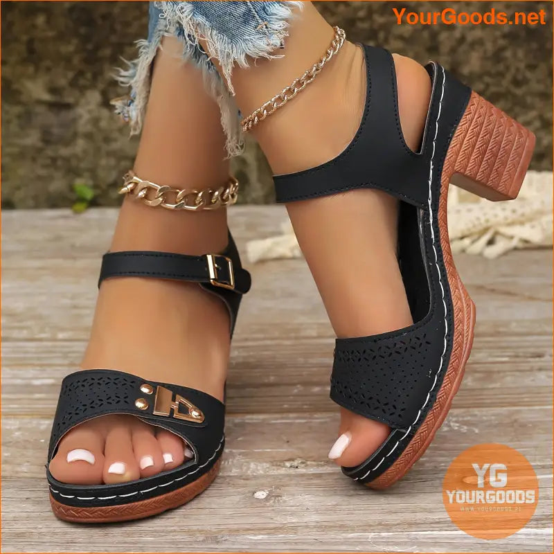 Stylish Womens Chunky Heel CutOut Sandals - YourGoods Online Shop