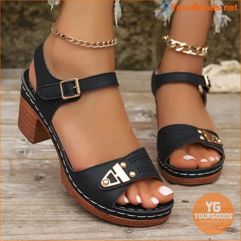 Stylish Womens Chunky Heel CutOut Sandals - YourGoods Online Shop