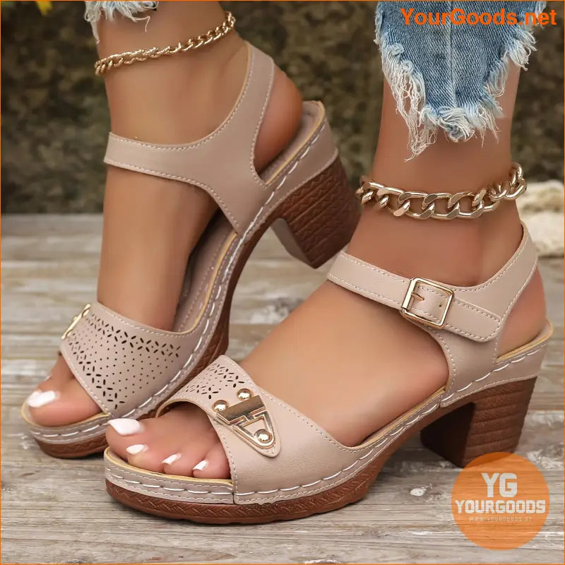 Stylish Womens Chunky Heel CutOut Sandals - YourGoods Online Shop