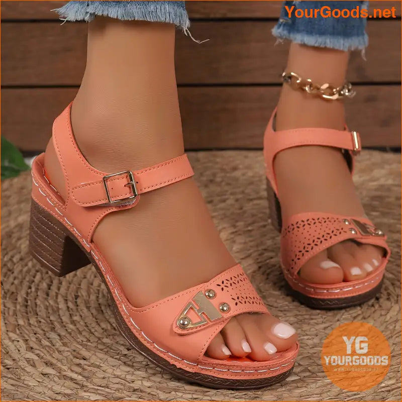 Stylish Womens Chunky Heel CutOut Sandals - YourGoods Online Shop